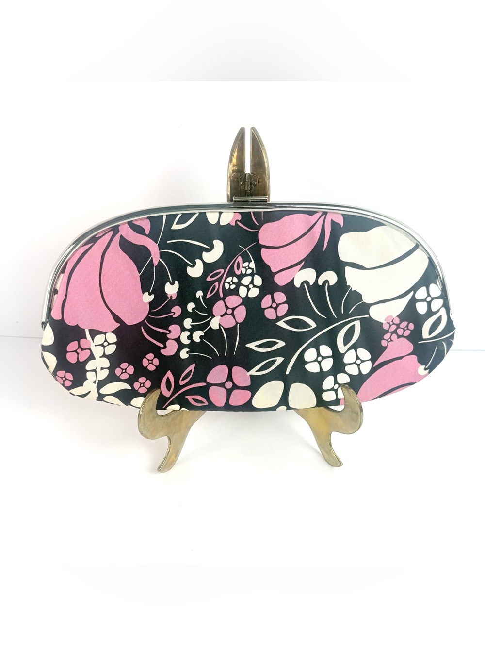 Vintage Banana Republic Black & Pink Silk Padded Clutch w/interior Mirror